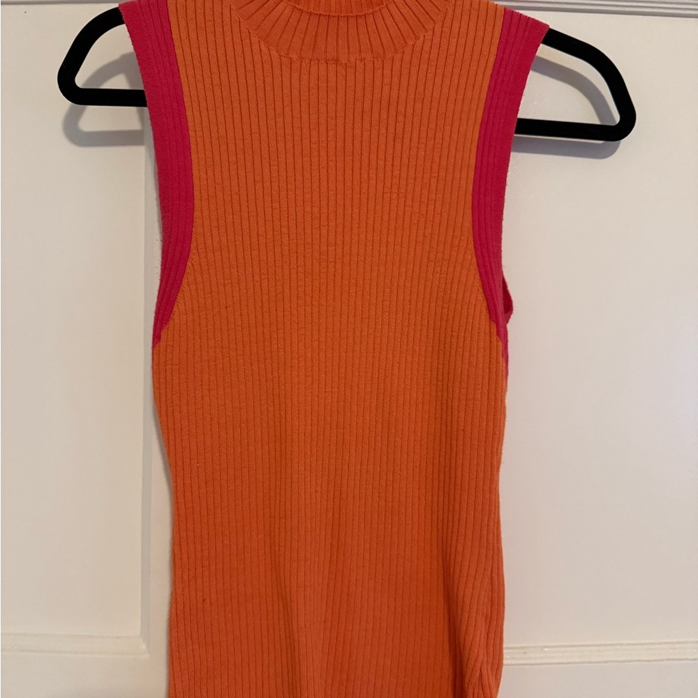 Anthropologie Mock Neck Ribbed Orange Sleeveless Tank Top